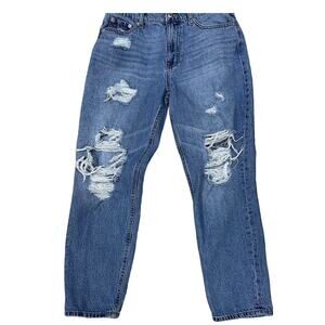 Aeropostale Distressed Mom Denim Jeans Women's Sz 30 x 26 Blue Mid Rise 5-Pocket